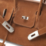 Women's Vintage Suede Full-Grain Leather Horizontal Top Handle Bag In Silver Hardware
