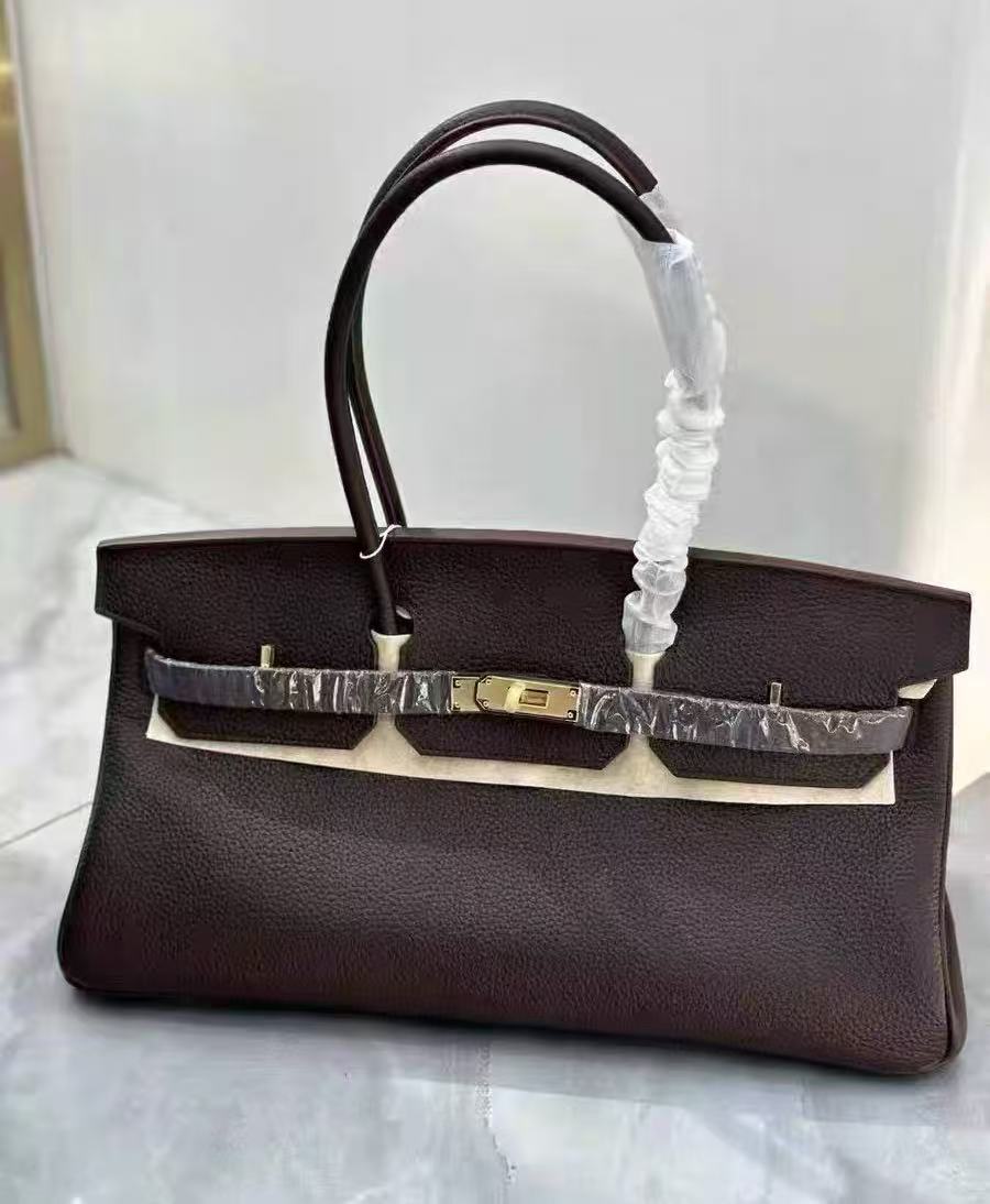 Women's Full-Grain Leather Top Handle Handbag In Gold Hardware 40CM photo review