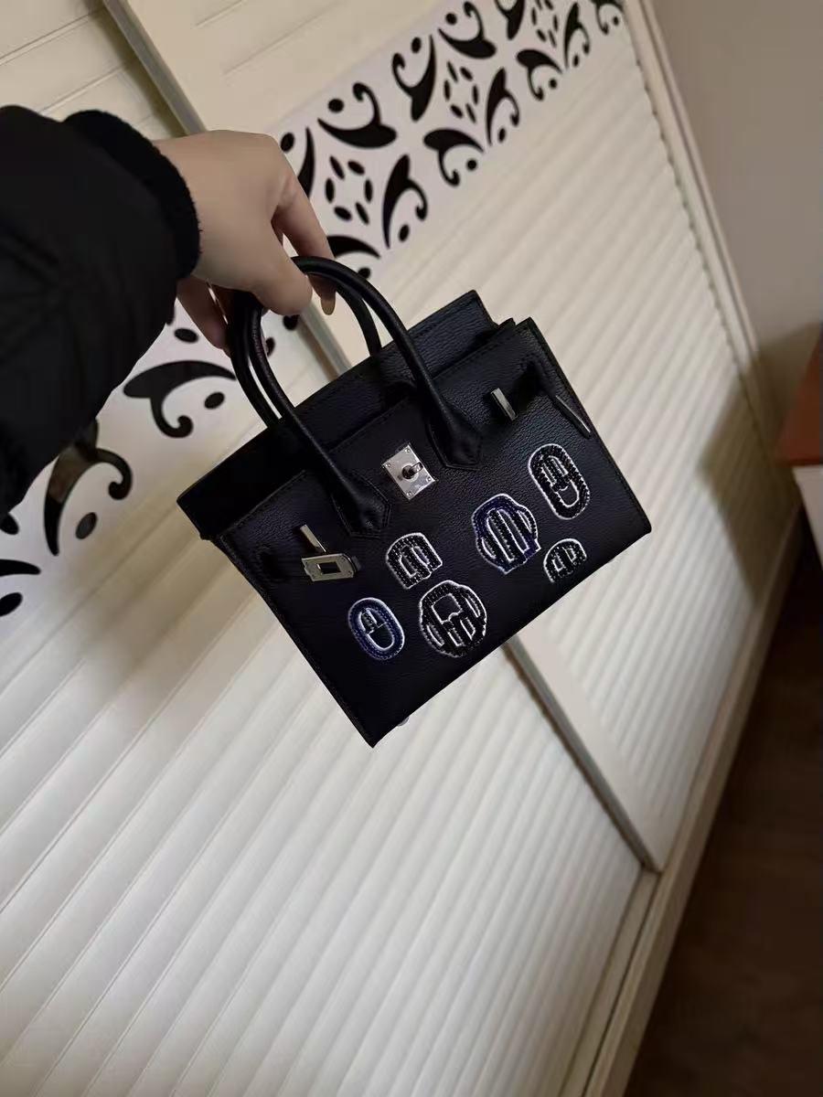 Women's Full-Grain Leather Embroidered Top Handle Crossbody Bag With Silver Hardware In Black photo review