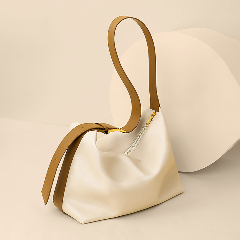 Sac hobo en cuir en forme d'oreiller avec fermeture à glissière pour femmes