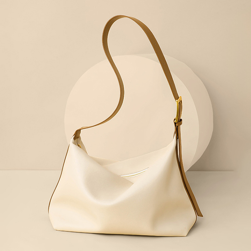 Sac hobo en cuir en forme d'oreiller avec fermeture à glissière pour femmes
