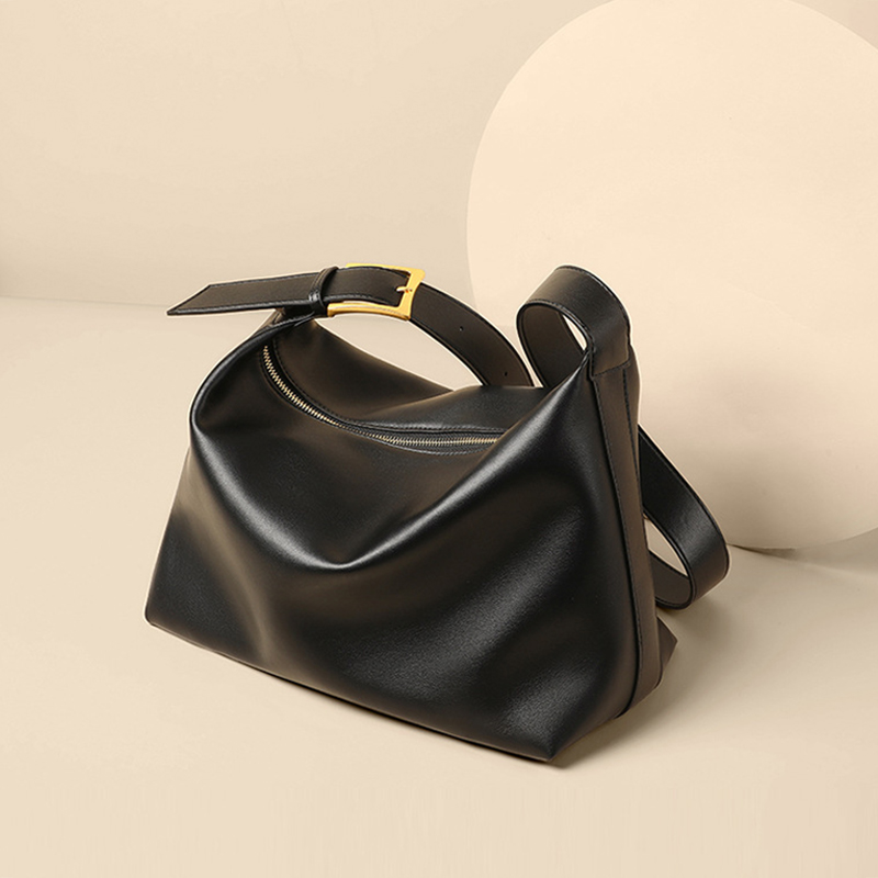 Sac hobo en cuir en forme d'oreiller avec fermeture à glissière pour femmes