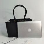 Women's Black Minimalist Top-Grain Leather Buckle Crossbody Strap Handbag In Gold Hardware