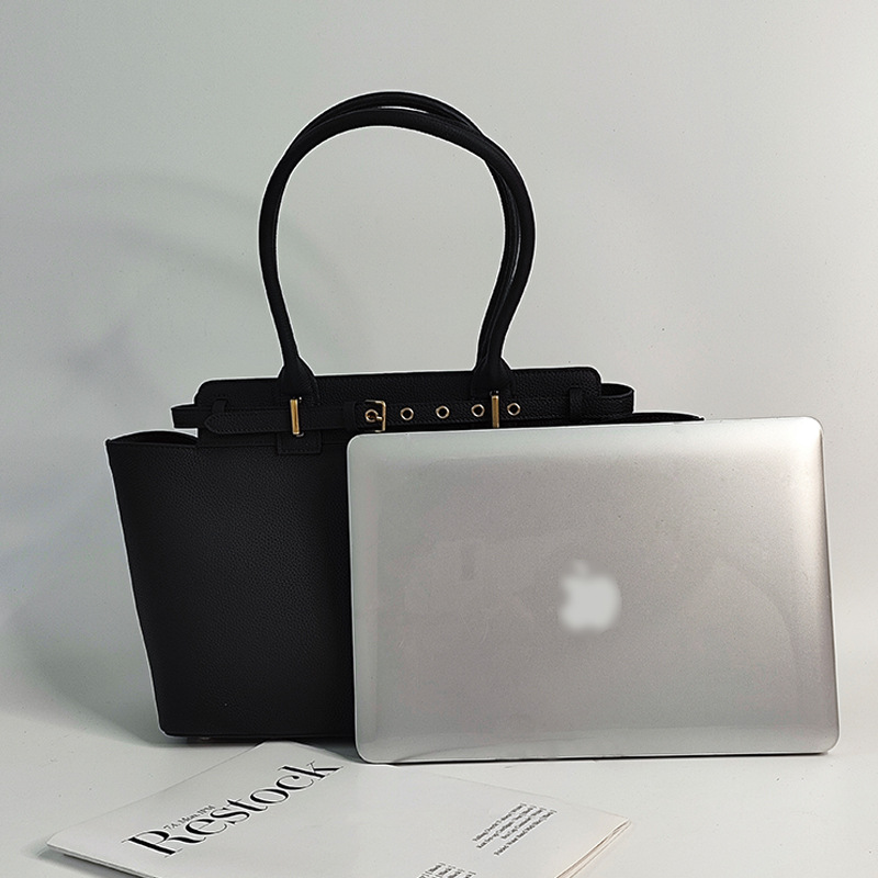 Women's Black Minimalist Top-Grain Leather Buckle Crossbody Strap Handbag In Gold Hardware
