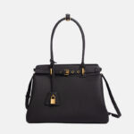 Women's Black Minimalist Top-Grain Leather Buckle Crossbody Strap Handbag In Gold Hardware