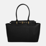 Women's Black Minimalist Top-Grain Leather Buckle Crossbody Strap Handbag In Gold Hardware