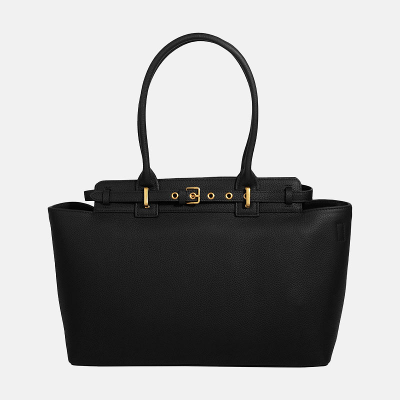 Women's Black Minimalist Top-Grain Leather Buckle Crossbody Strap Handbag In Gold Hardware