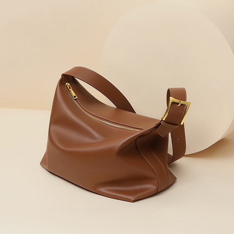 Sac hobo en cuir en forme d'oreiller avec fermeture à glissière pour femmes