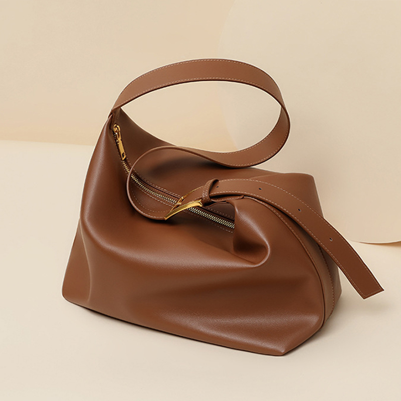 Sac hobo en cuir en forme d'oreiller avec fermeture à glissière pour femmes