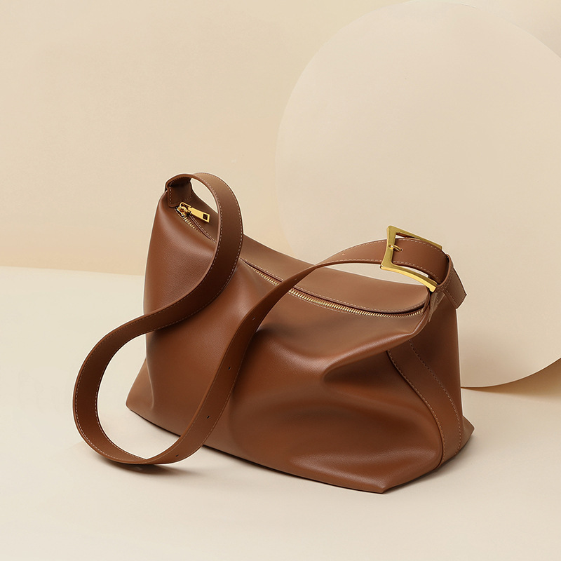 Sac hobo en cuir en forme d'oreiller avec fermeture à glissière pour femmes