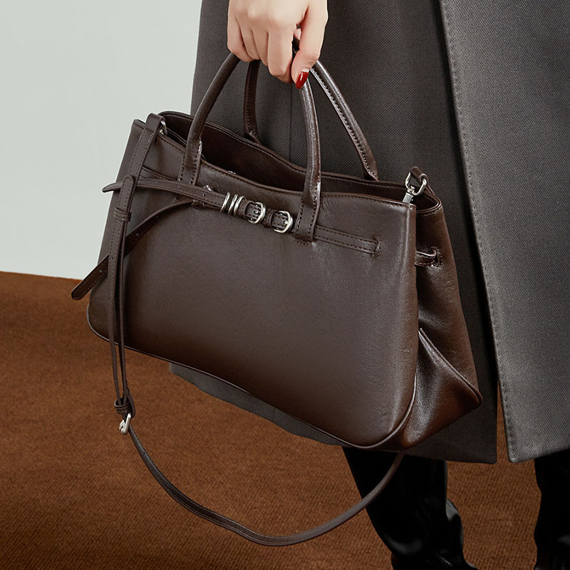 Damen Vollnarbenleder Schnallenverschluss Crossbody Schulterriemen Satchel Handtasche