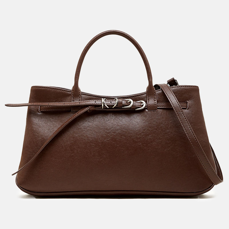 Damen Vollnarbenleder Schnallenverschluss Crossbody Schulterriemen Satchel Handtasche