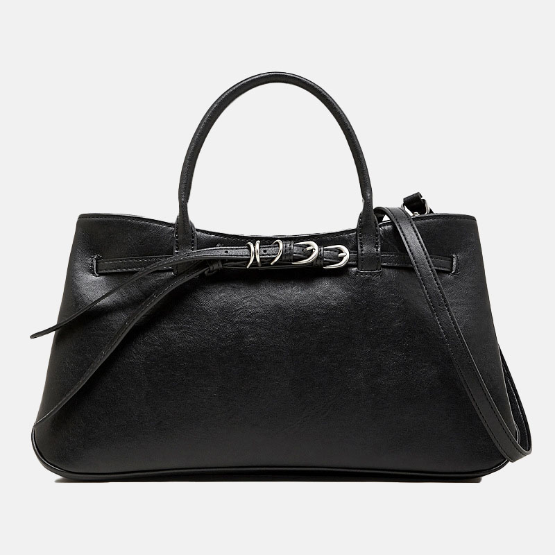 Sac à main en cuir pleine fleur avec fermeture à boucle, bandoulière et sacoche pour femmes