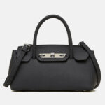 Sac à bandoulière en cuir pleine fleur pour femmes, à poignée supérieure en métal argenté