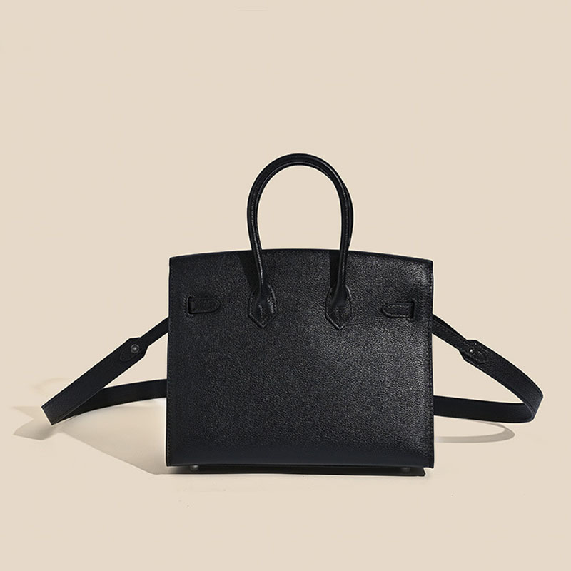 Sac à main en cuir pleine fleur à poignée supérieure brodée avec quincaillerie argentée pour femme en noir