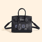 Sac à main en cuir pleine fleur à poignée supérieure brodée avec quincaillerie argentée pour femme en noir