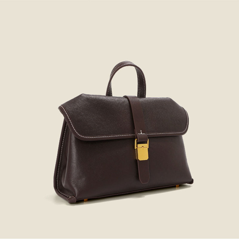 Sac à bandoulière en cuir pleine fleur pour femmes, avec fermeture en or