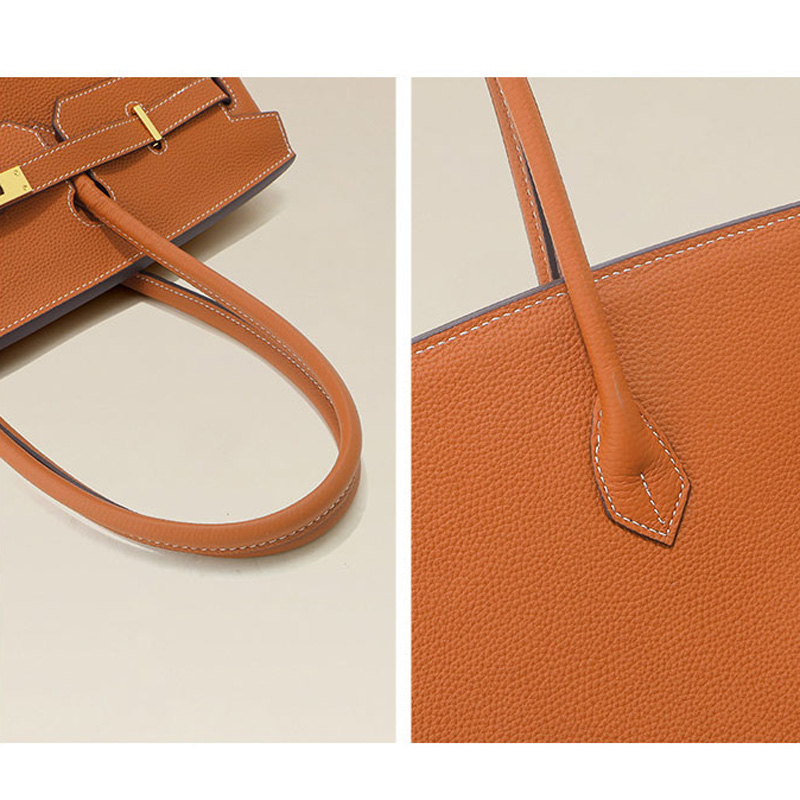 Women's Full-Grain Leather Top Handle Handbag In Gold Hardware 40CM