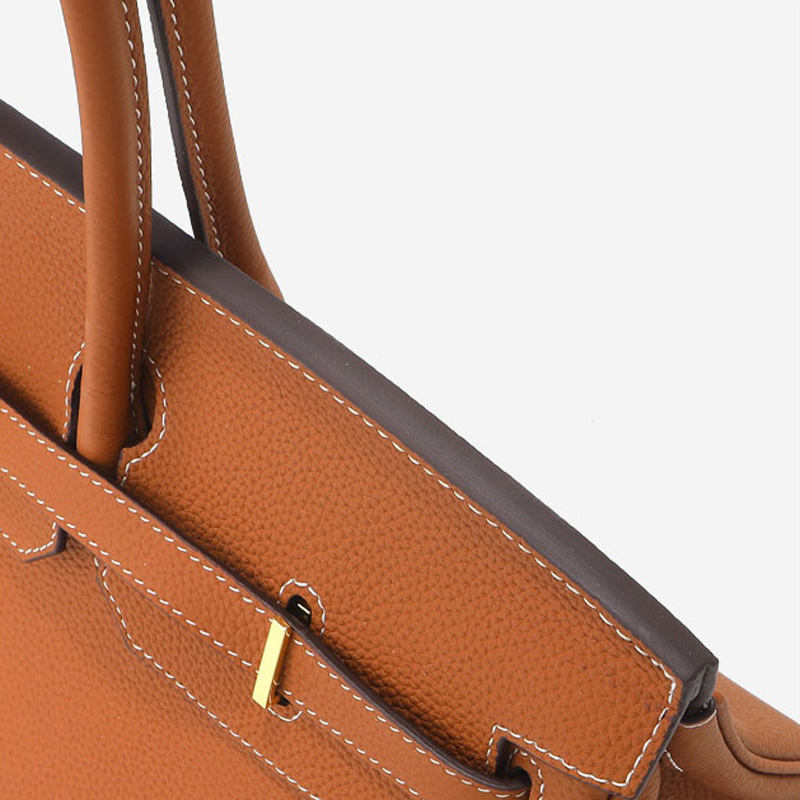 Women's Full-Grain Leather Top Handle Handbag In Gold Hardware 40CM