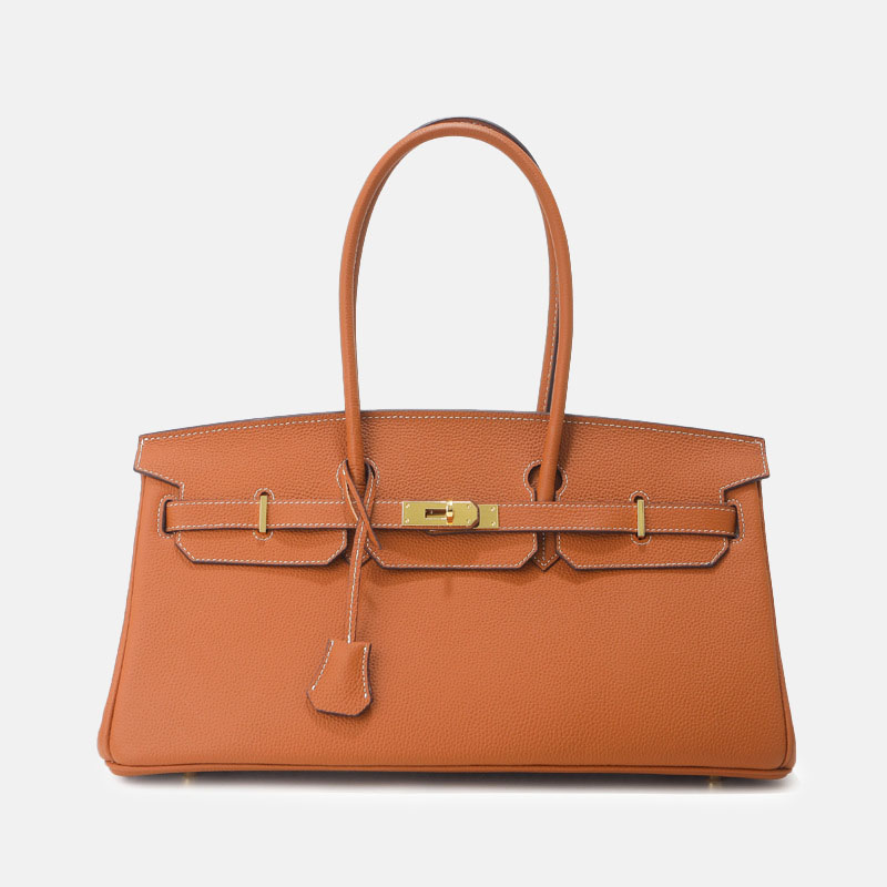 Women's Full-Grain Leather Top Handle Handbag In Gold Hardware 40CM
