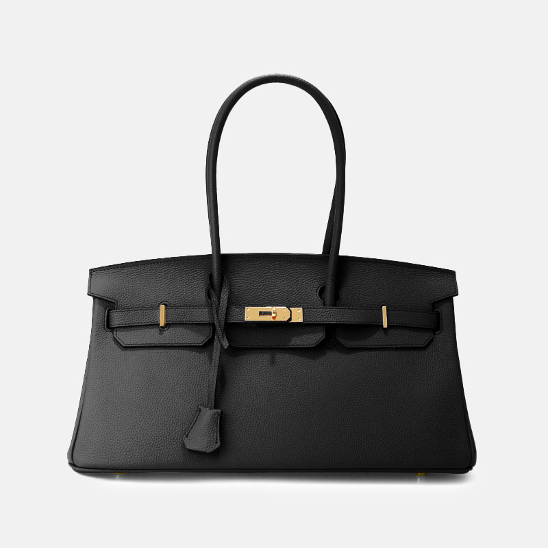 Sac à main en cuir pleine fleur de femme avec quincaillerie dorée 40CM