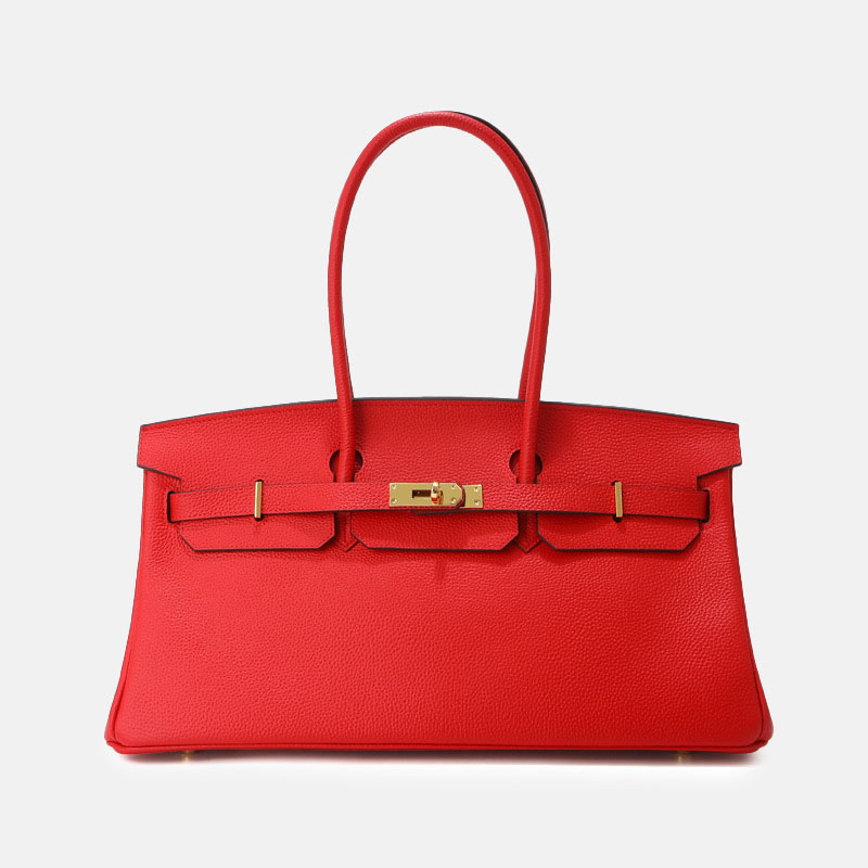 Women's Full-Grain Leather Top Handle Handbag In Gold Hardware 40CM