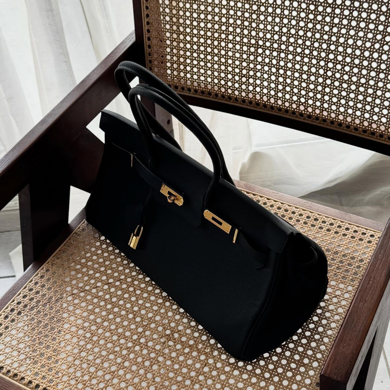 Women's Full-Grain Leather Top Handle Handbag In Gold Hardware 40CM