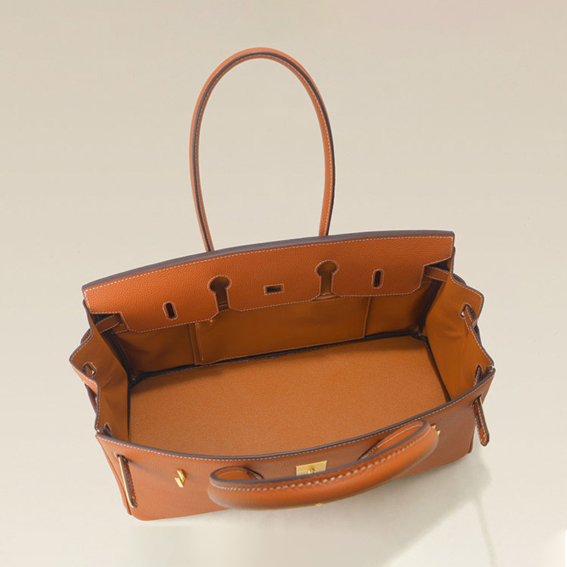 Women's Full-Grain Leather Top Handle Handbag In Gold Hardware 40CM