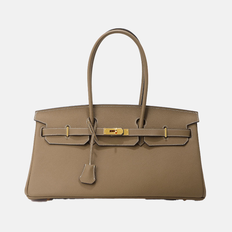 Women's Full-Grain Leather Top Handle Handbag In Gold Hardware 40CM