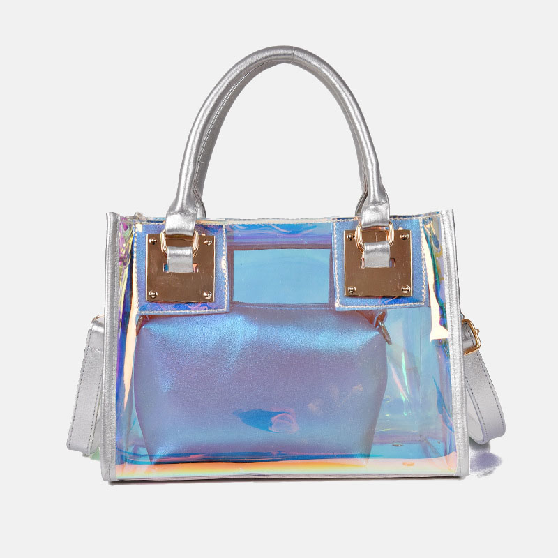 Fourre-tout holographique en PVC transparent avec bandoulière pour femmes