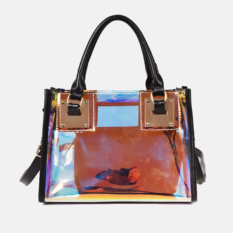 Fourre-tout holographique en PVC transparent avec bandoulière pour femmes