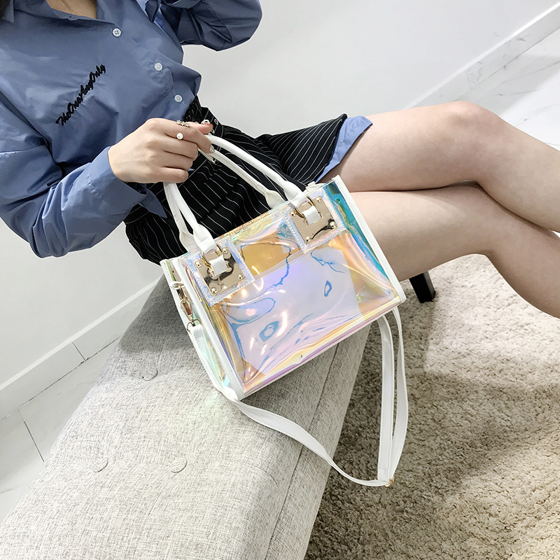 Fourre-tout holographique en PVC transparent avec bandoulière pour femmes