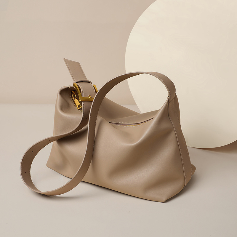 Sac hobo en cuir en forme d'oreiller avec fermeture à glissière pour femmes