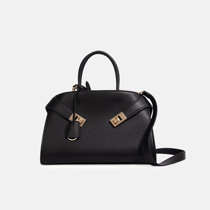 Sac à bandoulière ovale en cuir pour femmes, avec poignée supérieure en métal doré