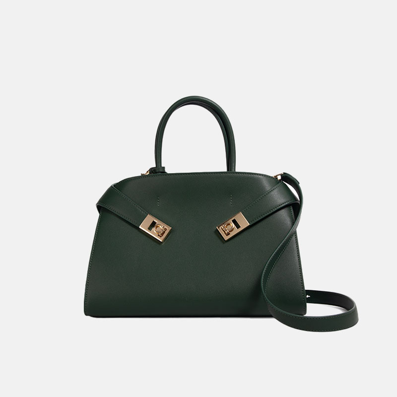 Sac à bandoulière ovale en cuir pour femmes, avec poignée supérieure en métal doré