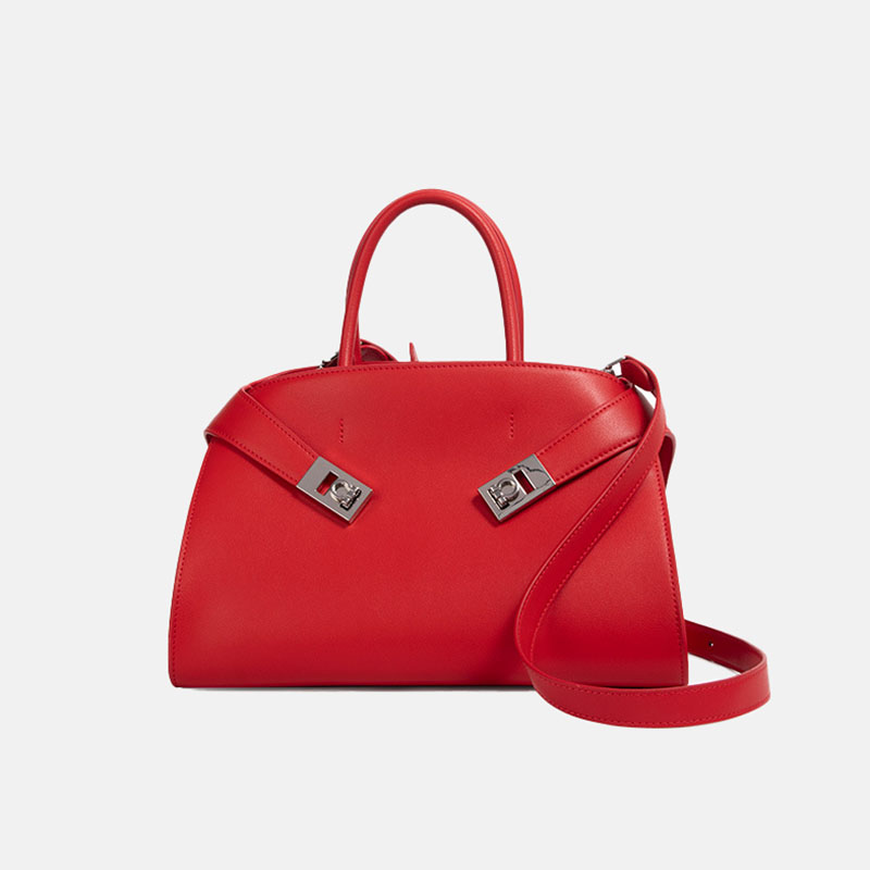 Sac à bandoulière ovale en cuir pour femmes, avec poignée supérieure en métal doré