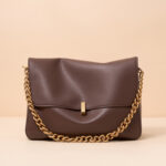 Women's Minimalist Cowhide Leather Chain Strap Shoulder Messenger Bag In Gold Hardware
