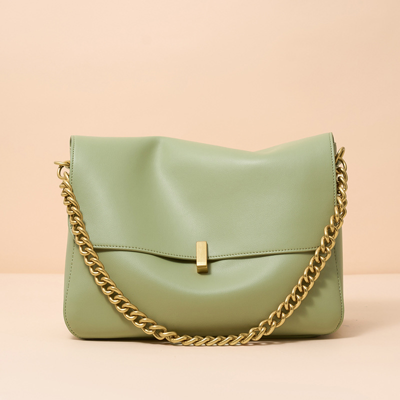Women's Minimalist Cowhide Leather Chain Strap Shoulder Messenger Bag In Gold Hardware