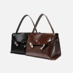 Women's Minimalist Cowhide Leather Flap Shoulder Handbag In Silver Hardware
