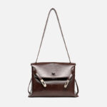 Women's Minimalist Cowhide Leather Flap Shoulder Handbag In Silver Hardware
