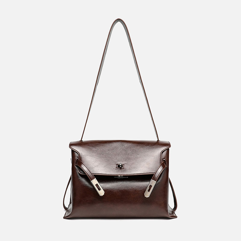 Women's Minimalist Cowhide Leather Flap Shoulder Handbag In Silver Hardware