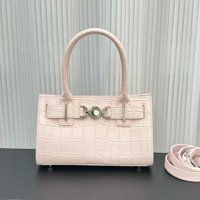 Women's Minimalist Crocodile Embossed Top-Grain Leather Crossbody Strap Tote Bag In Gold Hardware