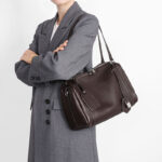 Women's Minimalist Full-Grain Leather Pillow Lock Shoulder Bag In Coffee