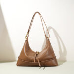 Women's Minimalist Full-Grain Leather Ziptop Crossbody Shoulder Hobo Bag