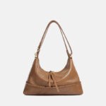 Women's Minimalist Full-Grain Leather Ziptop Crossbody Shoulder Hobo Bag
