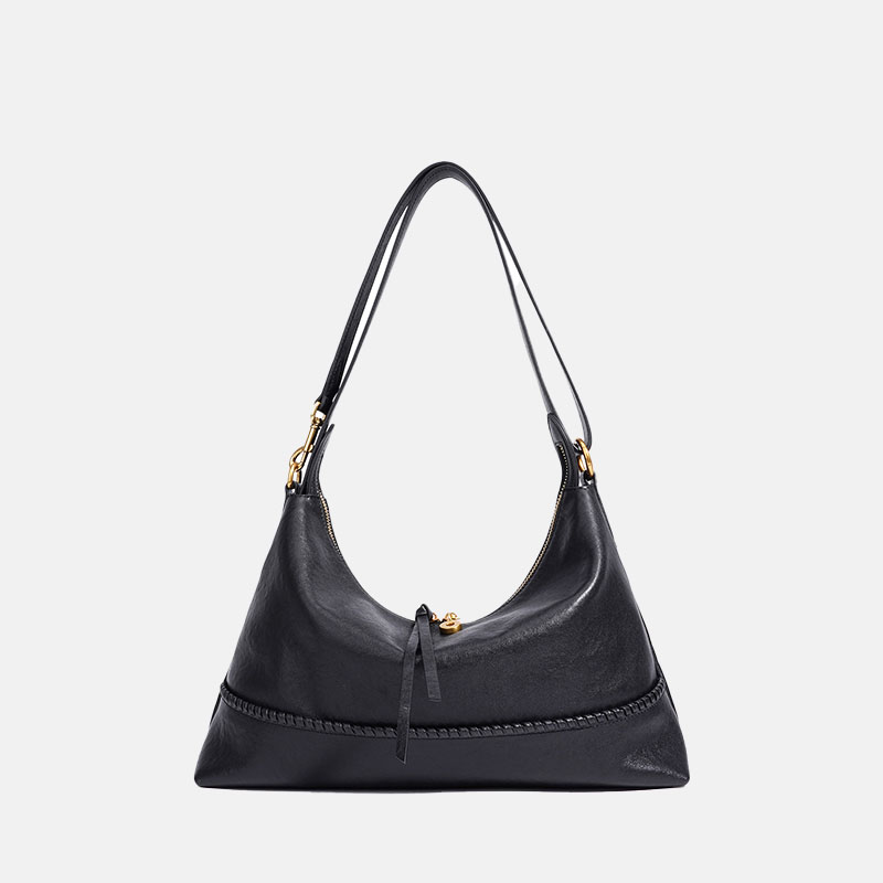 Women's Minimalist Full-Grain Leather Ziptop Crossbody Shoulder Hobo Bag