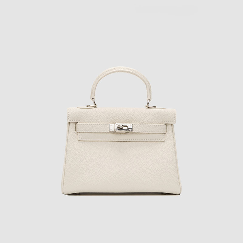 Women's Minimalist Genuine Leather Buckle Crossbody Strap Shoulder Top Handle Bag In Silver Hardware