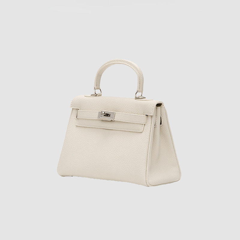 Women's Minimalist Genuine Leather Buckle Crossbody Strap Shoulder Top Handle Bag In Silver Hardware