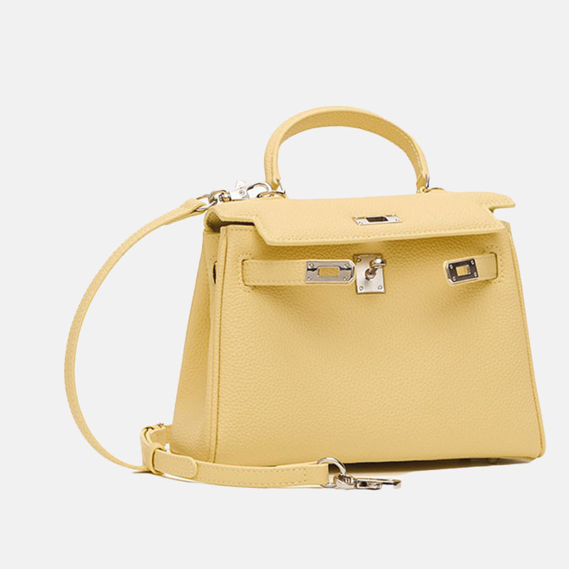Women's Minimalist Genuine Leather Buckle Crossbody Strap Shoulder Top Handle Bag In Silver Hardware