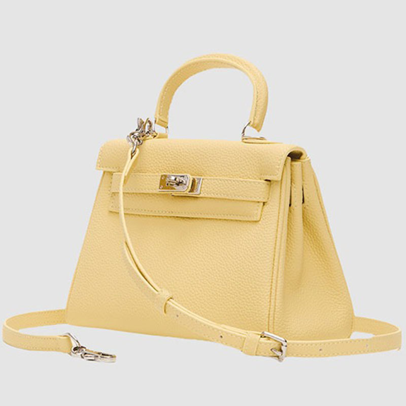 Women's Minimalist Genuine Leather Buckle Crossbody Strap Shoulder Top Handle Bag In Silver Hardware